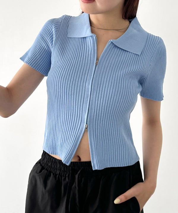 フロントダブルジップリブトップス | BA2252008 | ブルー