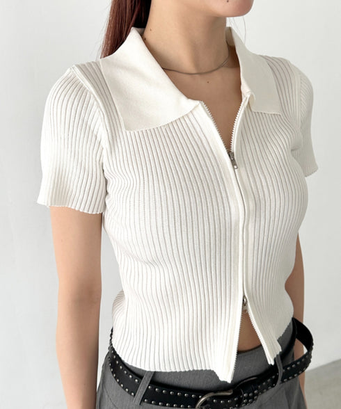 フロントダブルジップリブトップス | BA2252008 | ホワイト