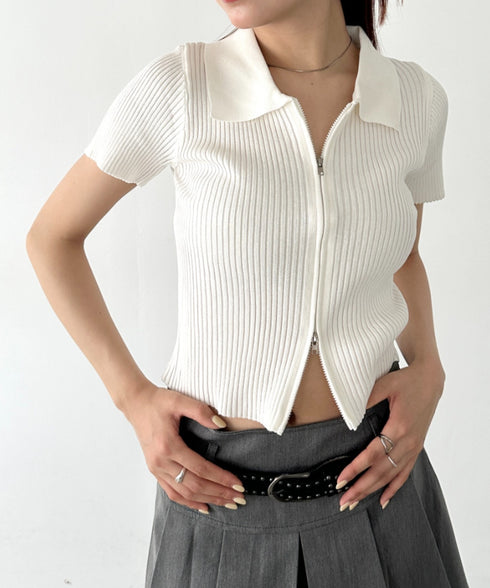 フロントダブルジップリブトップス | BA2252008 | ホワイト