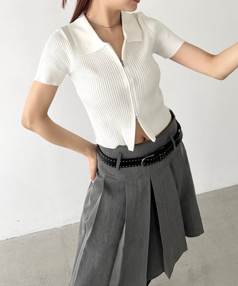 フロントダブルジップリブトップス | BA2252008 | ホワイト