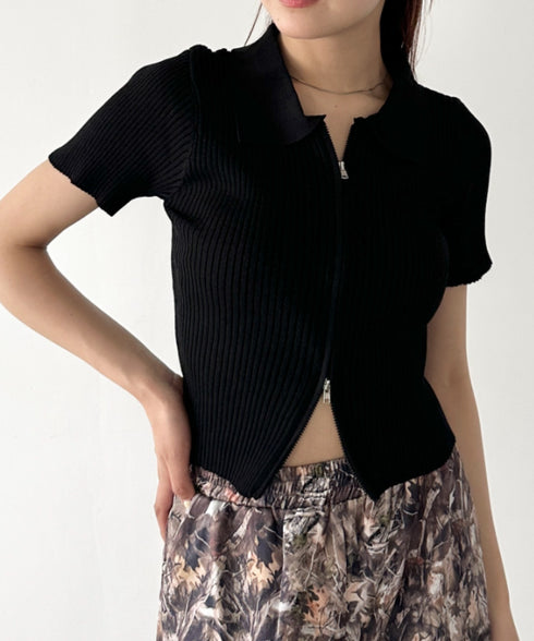 フロントダブルジップリブトップス | BA2252008 | ブラック