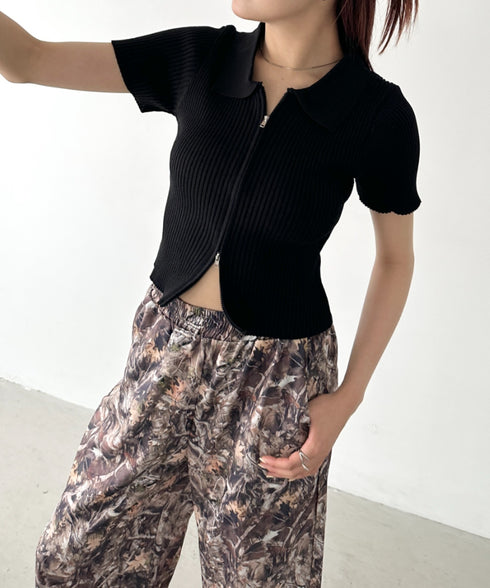 フロントダブルジップリブトップス | BA2252008 | ブラック