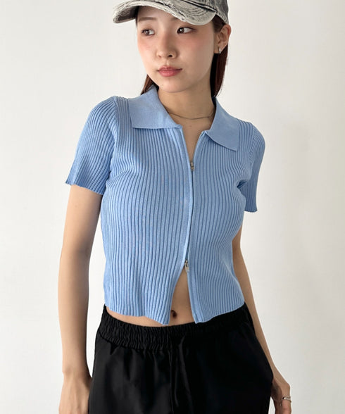 フロントダブルジップリブトップス | BA2252008 | ブルー