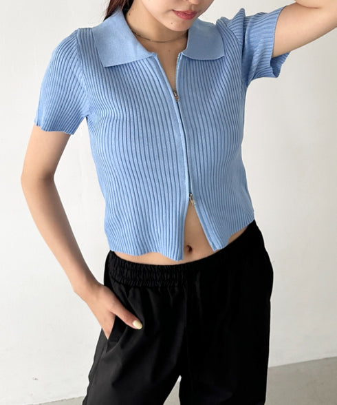 フロントダブルジップリブトップス | BA2252008 | ブルー