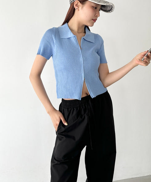 フロントダブルジップリブトップス | BA2252008 | ブルー