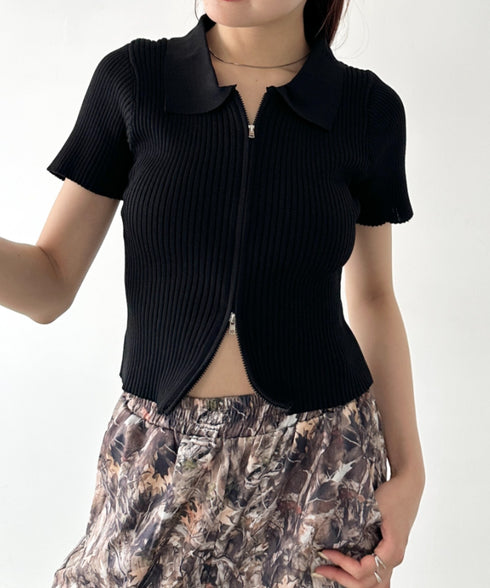 フロントダブルジップリブトップス | BA2252008 | ブラック