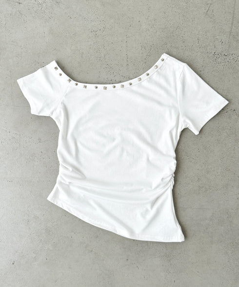 ワンショルダースタッズギャザートップス | BA2252009 | ホワイト