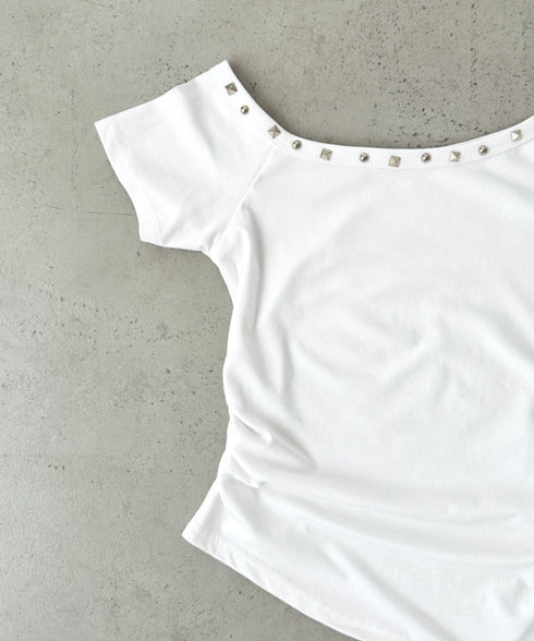 ワンショルダースタッズギャザートップス | BA2252009 | ホワイト