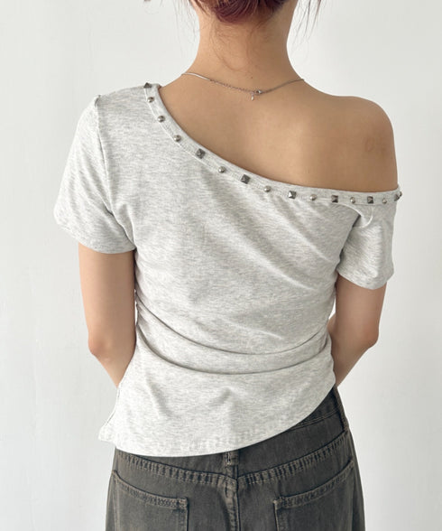 ワンショルダースタッズギャザートップス | BA2252009 | グレー
