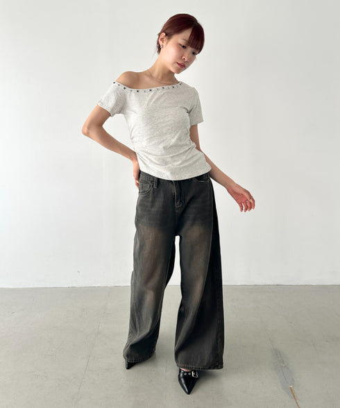 ワンショルダースタッズギャザートップス | BA2252009 | グレー