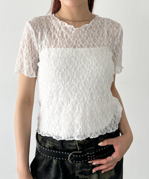 総レースシアー半袖トップス | BA2252010 | ホワイト