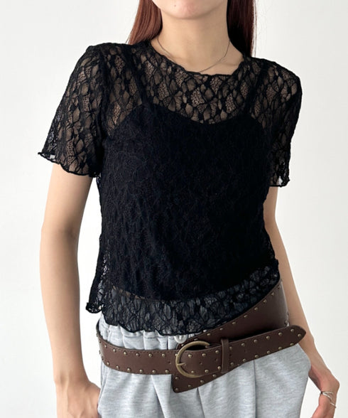 総レースシアー半袖トップス | BA2252010 | ブラック