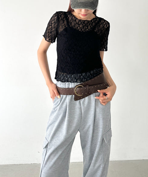 総レースシアー半袖トップス | BA2252010 | ブラック