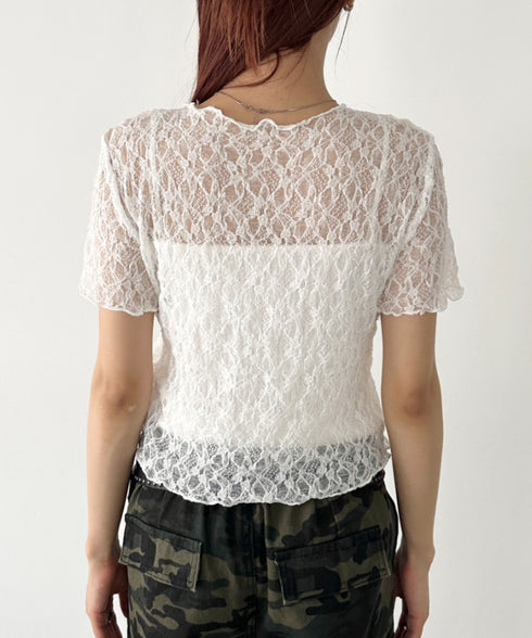 総レースシアー半袖トップス | BA2252010 | ホワイト