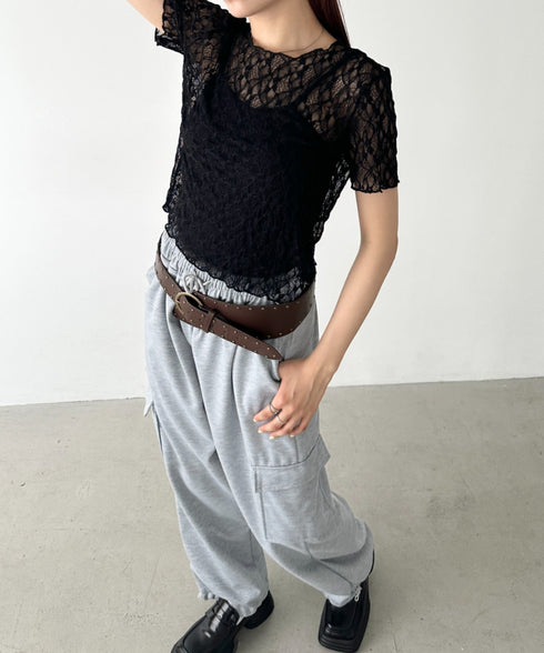 総レースシアー半袖トップス | BA2252010 | ブラック
