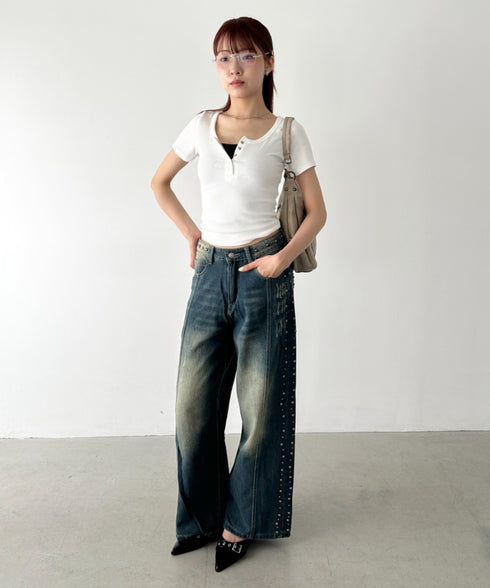 スナップボタンヘンリーネックコンパクトトップス | BA2252011 | ホワイト