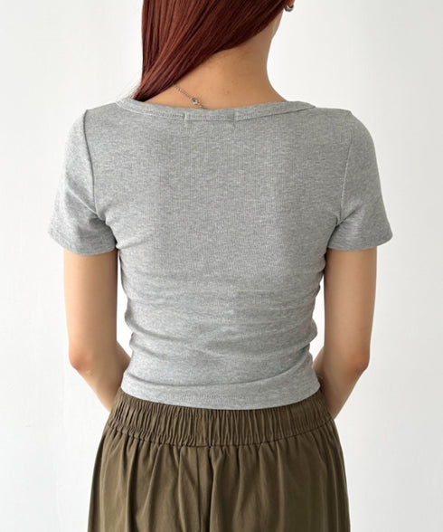 スナップボタンヘンリーネックコンパクトトップス | BA2252011 | グレー