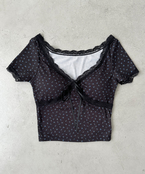 カップ付き小花柄レーストップス | BA2252013 | ブラック