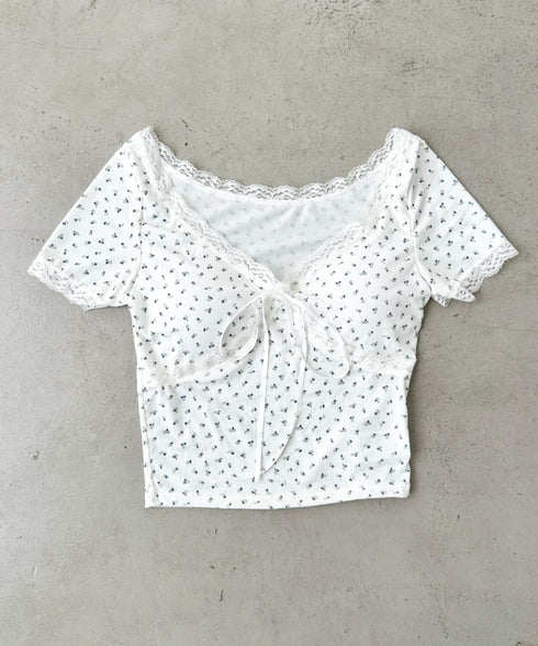 カップ付き小花柄レーストップス | BA2252013 | ホワイト