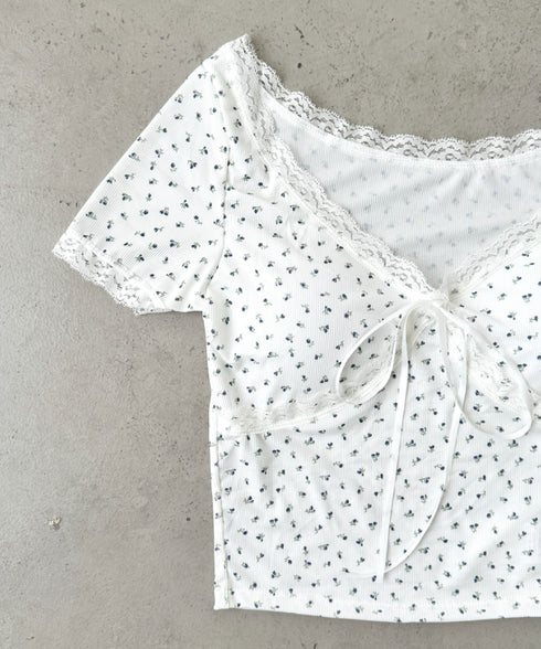 カップ付き小花柄レーストップス | BA2252013 | ホワイト