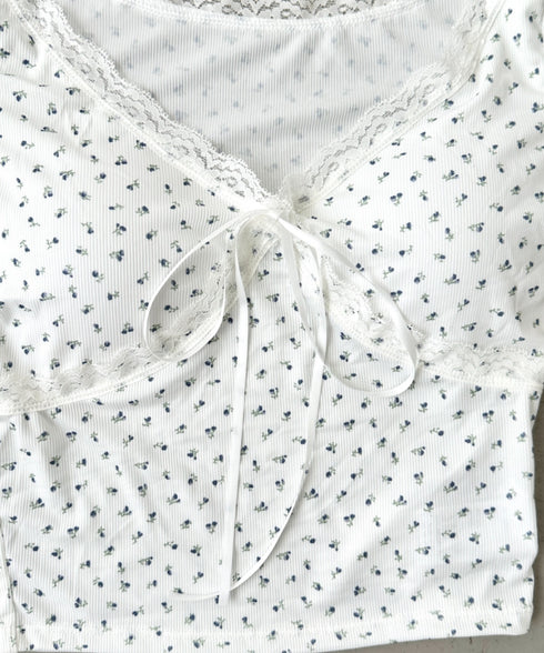 カップ付き小花柄レーストップス | BA2252013 | ホワイト