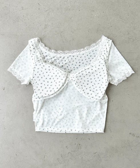 カップ付き小花柄レーストップス | BA2252013 | ホワイト