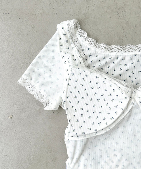 カップ付き小花柄レーストップス | BA2252013 | ホワイト