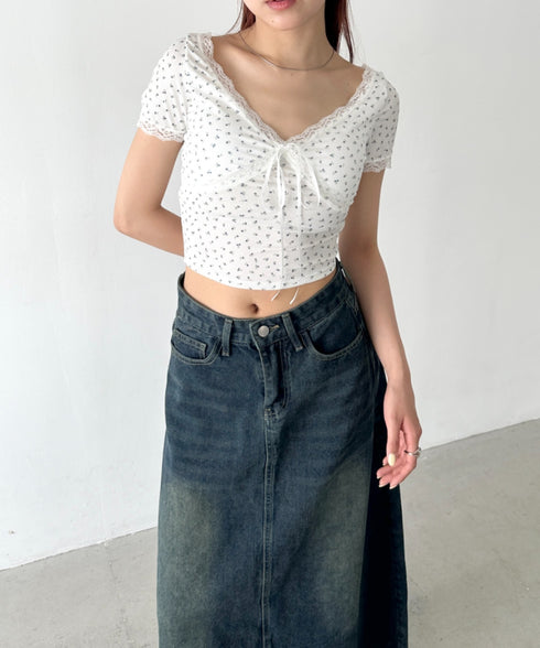 カップ付き小花柄レーストップス | BA2252013 | ホワイト