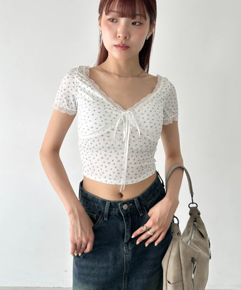 カップ付き小花柄レーストップス | BA2252013 | ホワイト