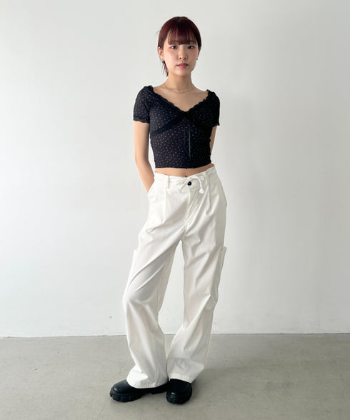 カップ付き小花柄レーストップス | BA2252013 | ブラック