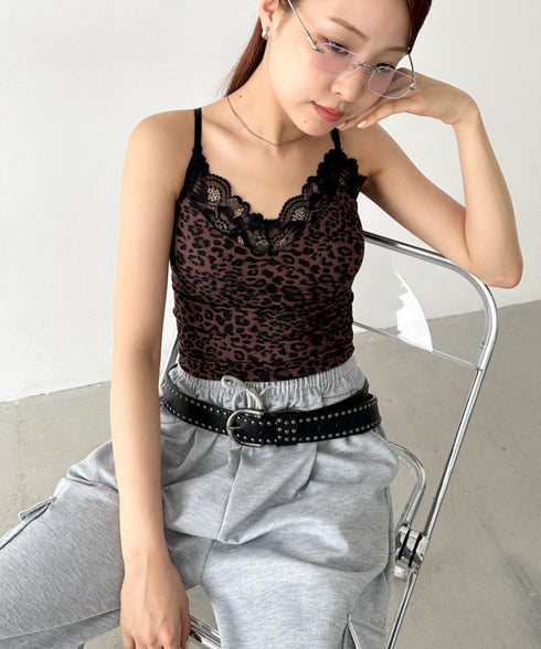 カップ付きレオパードレースキャミソール | BA2255031 | ブラウン