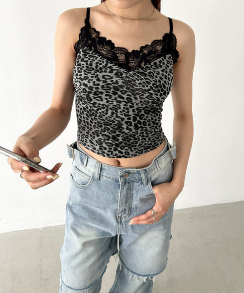 カップ付きレオパードレースキャミソール | BA2255031 | グレー
