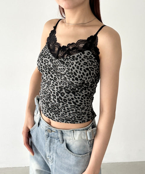 カップ付きレオパードレースキャミソール | BA2255031 | グレー