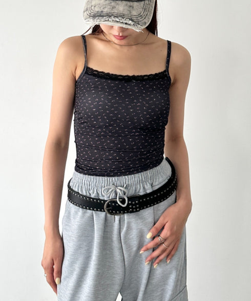 カップ付き小花柄レースキャミソール | BA2255032 | ブラック