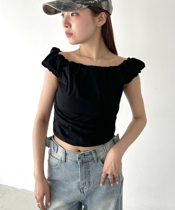 ギャザーデザインノースリーブシャツ | BA2252014 | ブラック