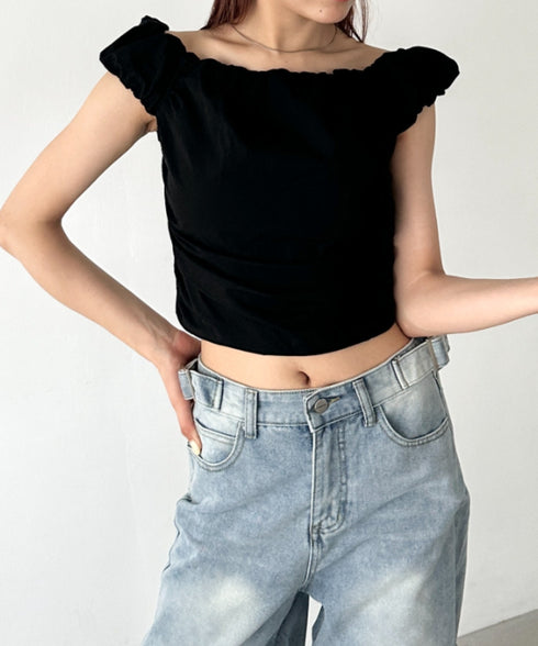 ギャザーデザインノースリーブシャツ | BA2252014 | ブラック