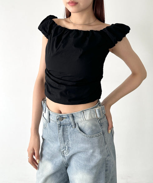 ギャザーデザインノースリーブシャツ | BA2252014 | ブラック