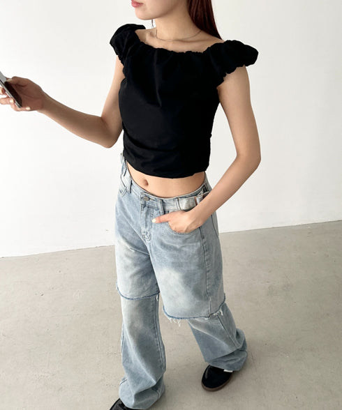 ギャザーデザインノースリーブシャツ | BA2252014 | ブラック