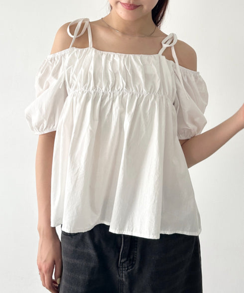 肩リボンギャザーオフショルブラウス | BA2252015 | ホワイト