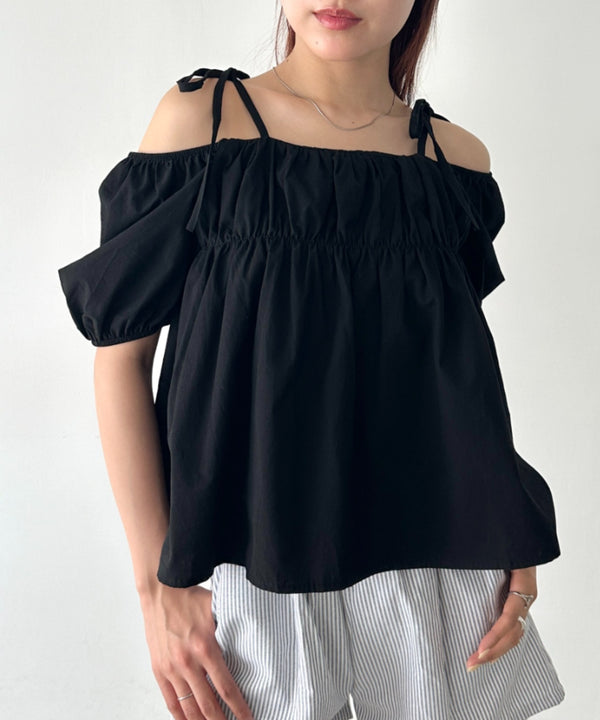 肩リボンギャザーオフショルブラウス | BA2252015 | ブラック