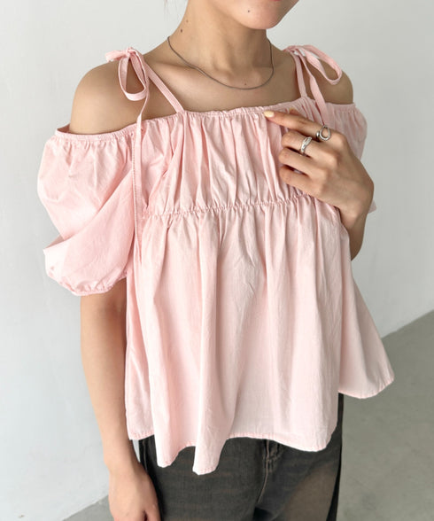肩リボンギャザーオフショルブラウス | BA2252015 | ピンク
