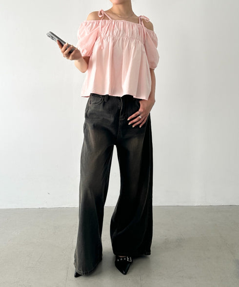 肩リボンギャザーオフショルブラウス | BA2252015 | ピンク