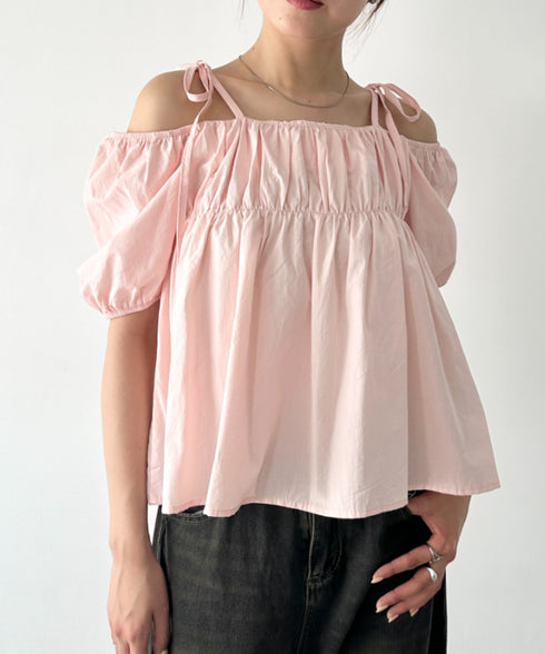 肩リボンギャザーオフショルブラウス | BA2252015 | ピンク