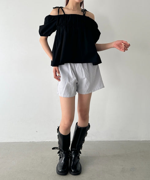 肩リボンギャザーオフショルブラウス | BA2252015 | ブラック