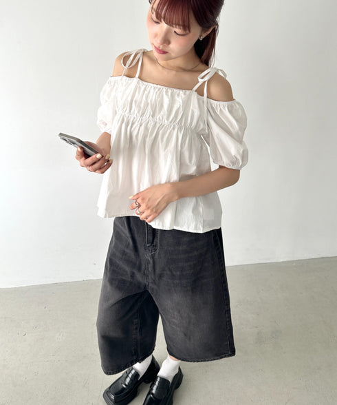 肩リボンギャザーオフショルブラウス | BA2252015 | ホワイト