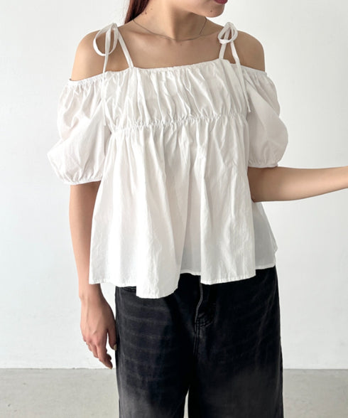 肩リボンギャザーオフショルブラウス | BA2252015 | ホワイト