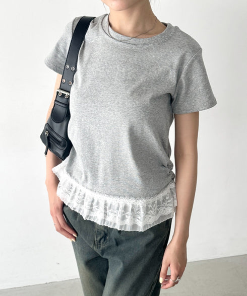 裾レースデザインTシャツ | BA2252016 | グレー