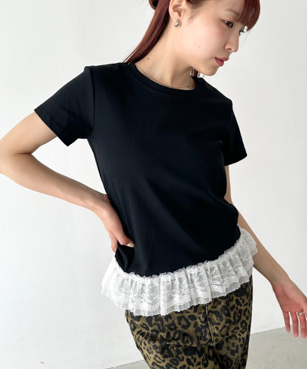 裾レースデザインTシャツ | BA2252016 | ブラック