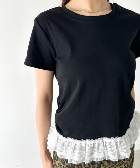 裾レースデザインTシャツ | BA2252016 | ブラック