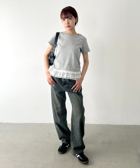 裾レースデザインTシャツ | BA2252016 | グレー